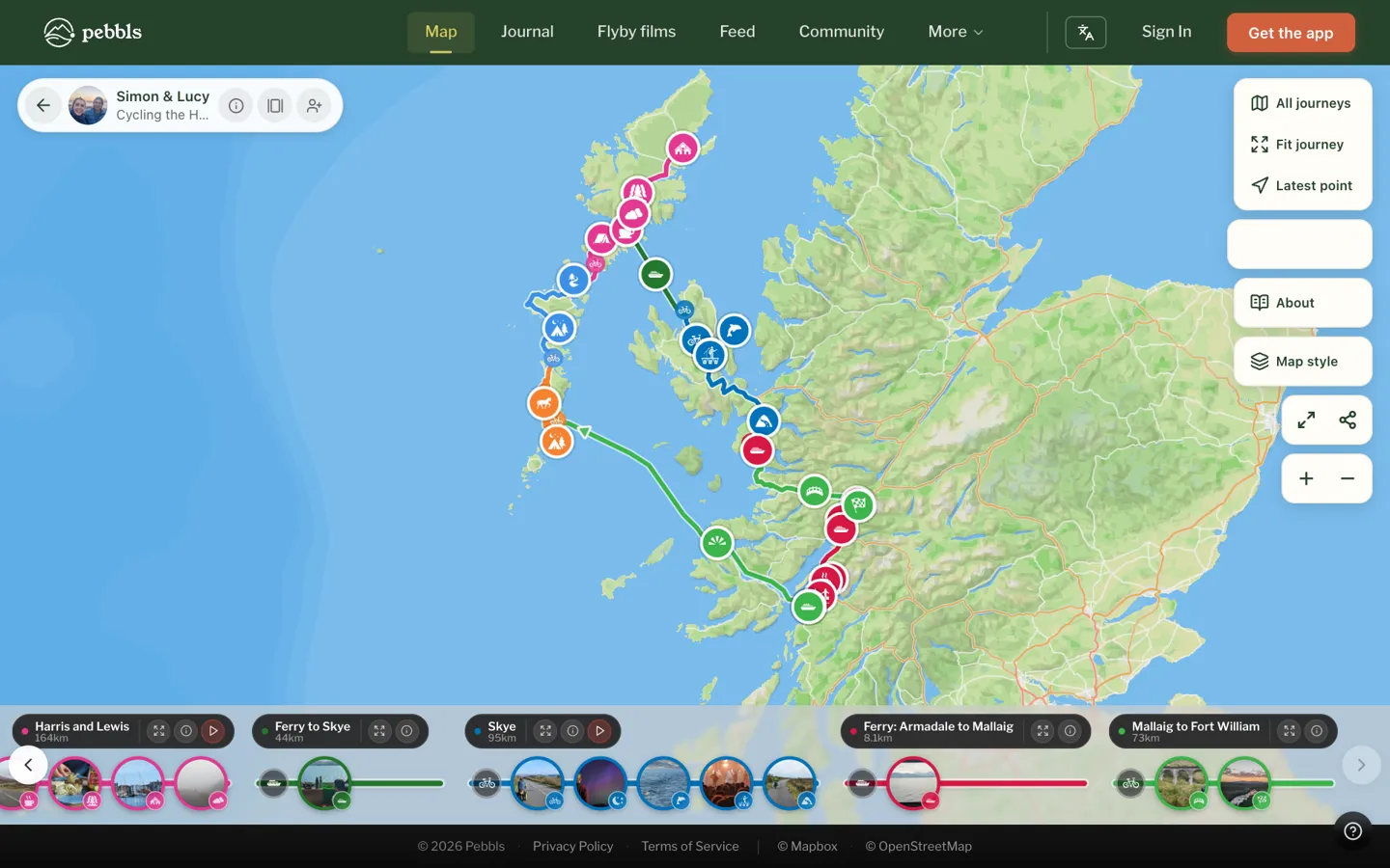 The Pebbls adventure map: a nine-chapter bike tour of the Hebrides, with every pebbl on the route and photos along the bottom