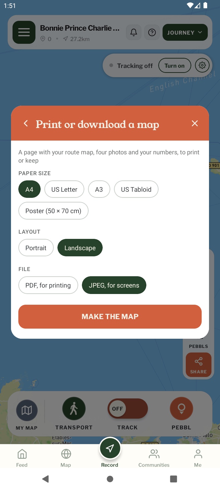 The Print or download a map section in the Pebbls app