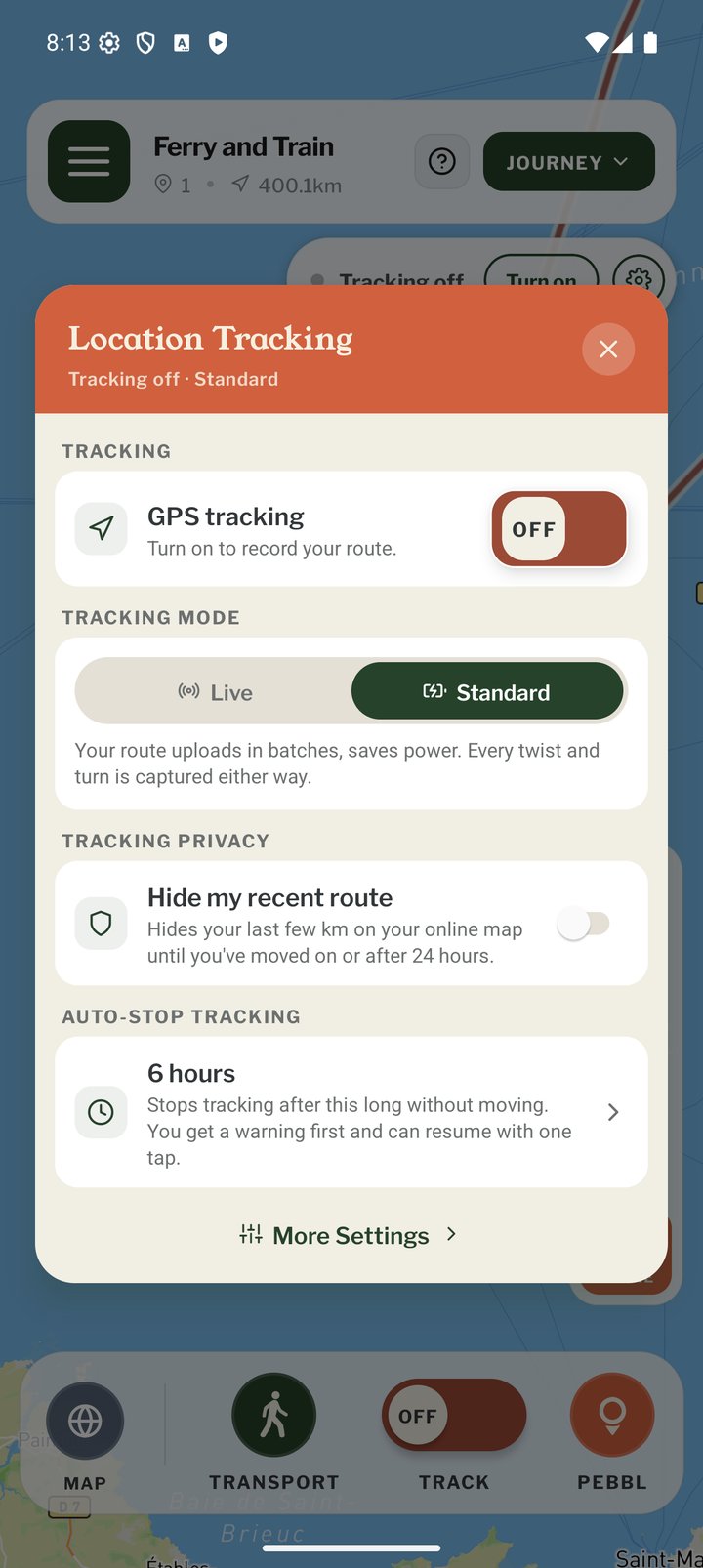 Het menu Locatietracking