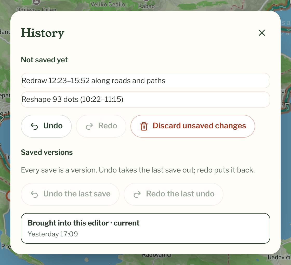 History, with two changes not saved yet and the saved versions below